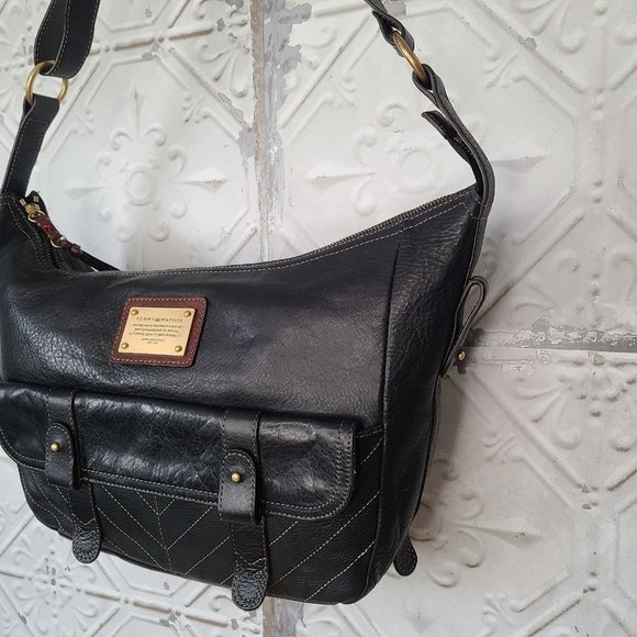 Black Leather Tommy Hilfiger Shoulder Bag Metal Plate - Picture 5 of 8